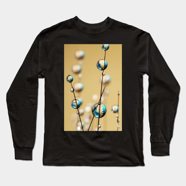 Sapphire and Gold Grass Seed Drops Long Sleeve T-Shirt by SharonJ